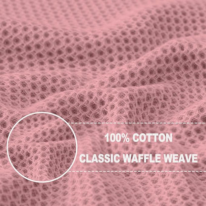 Homaxy 100% Cotton Waffle Weave Kitchen Dish Towels, Ultra Soft Absorbent Quick Drying Cleaning Towel, 13 x 28 Inches, 4-Pack, Dried Rose