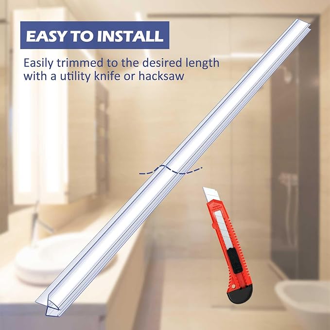 Frienda 4 Pcs Shower Door Bottom Seal 3/8" x 36'' Clear PVC Glass Door Sweep Shower Frameless Seal Strip for Replacement Stopping Leaks and Creating Water Barrier