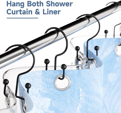 Titanker Shower Curtain Hooks Black, Minimalist Simple Double Glide Shower Curtain Rings, Rust Proof Metal Shower Hooks Rings for Bathroom Shower Rods Curtains, Set of 12 Hooks