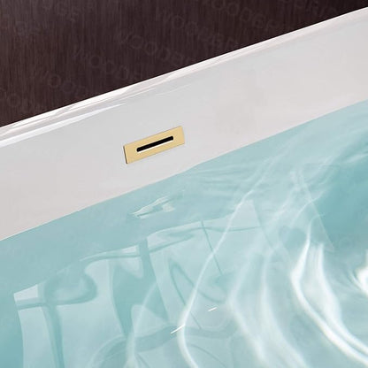 WOODBRIDGE 59" Freestanding White Acrylic Soaking Bathtub with Brushed Gold Drain and Overflow,BTA1514 -BG-Drain &O