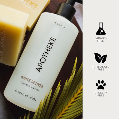 APOTHEKE Liquid Hand Soap, White Vetiver - 10 Fl Oz Hydrating Handsoap with Premium Fragrance Oils Gently Cleanses, Moisturizes & Rejuvenates Skin - Scented Hand Wash for Kitchen & Bathroom