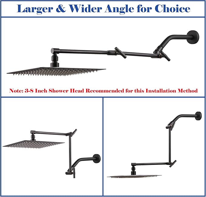 Oil Rubbed Bronze Shower Arm Extension - 13'' Height & Range Adjustable, Locking Nuts, Universal Connector