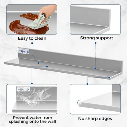 Profeeshaw Stainless Steel Shelf Wall Mounted Commercial Stainless Steel Shelves 8.6 * 30 Inch 58lb Heavy Duty Commercial Kitchen Shelf for Restaurant, Bar, Utility Room, Kitchen and Garage