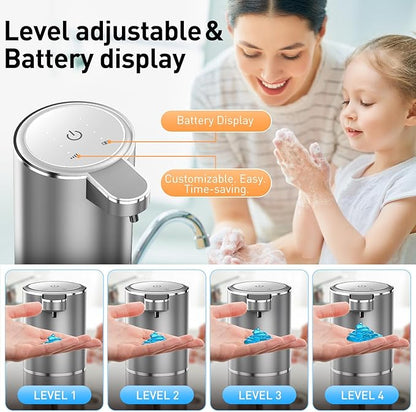 Automatic Soap Dispenser Touchless Automatic Liquid Soap Dispenser 4 Adjustable 1500mAh Soap Dispensing Levels Wall Mount for Kitchen and Bathroom
