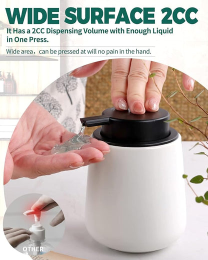 Bosilunlife Liquid Soap Dispenser - 12Oz Lotion Dispenser with Pump Matte White Ceramic Soap Dispenser Bathroom Dish Hand Wash Dispenser for Kitchen Pump Dispenser