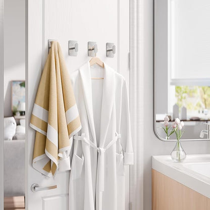 pickpiff Adhesive Towel Hooks for Bathroom: 20LB Extra Strong Wall Hanger for Shower Kitchen RV Dorm Apartment, Silver 2 Pack