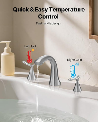 VEVOR Roman Tub Faucet, 3 Hole Waterfall Bathtub Faucet, Gooseneck Bath Tubs Faucets Set with 2 Handles, Deck Mount Bath Tub Faucets Set for Pet Washing, Adult Bathing, Brushed Nickel
