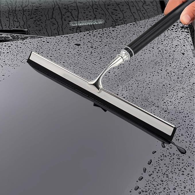 Window Squeegee with Extension Pole, 17.3″-60″ Telescopic Shower Squeegee for Glass Doors, Outdoor Window Cleaner Tool for Car Windshield Floor Tile Wall