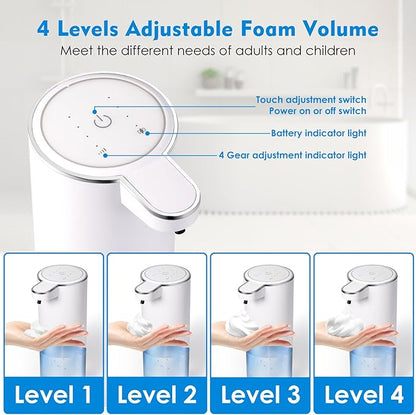 Automatic Foaming Soap Dispenser, Touchless Foam Hand Soap Dispenser for Bathroom, 4-Level Adjustable,13.5oz/400ml, Wall Mounted, Rechargeable