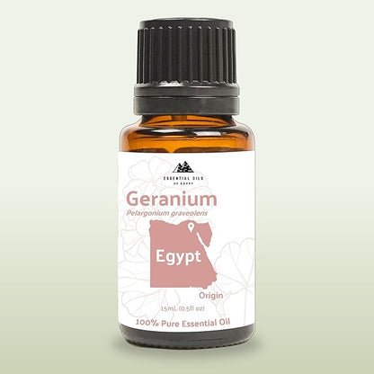 Geranium Essential Oil - Direct from Egypt Nile Delta - Pure Essential Oils for Body, Skincare & Balance - Natural Aceite de Geranio - 100% Pure Therapeutic Grade (15ml)