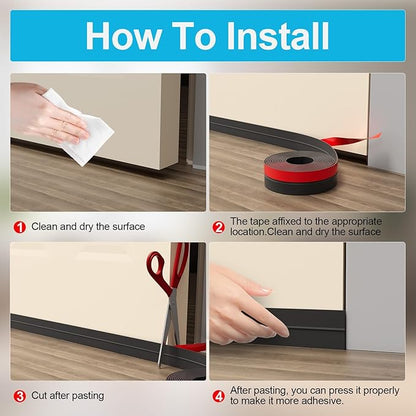 36FT Weather Stripping Door Seal - 2" Silicone Door Draft Seal Tape for Gaps Under Door Weatherstripping Sweep Stopper for Bottom of Shower Door/Sliding Glass Door