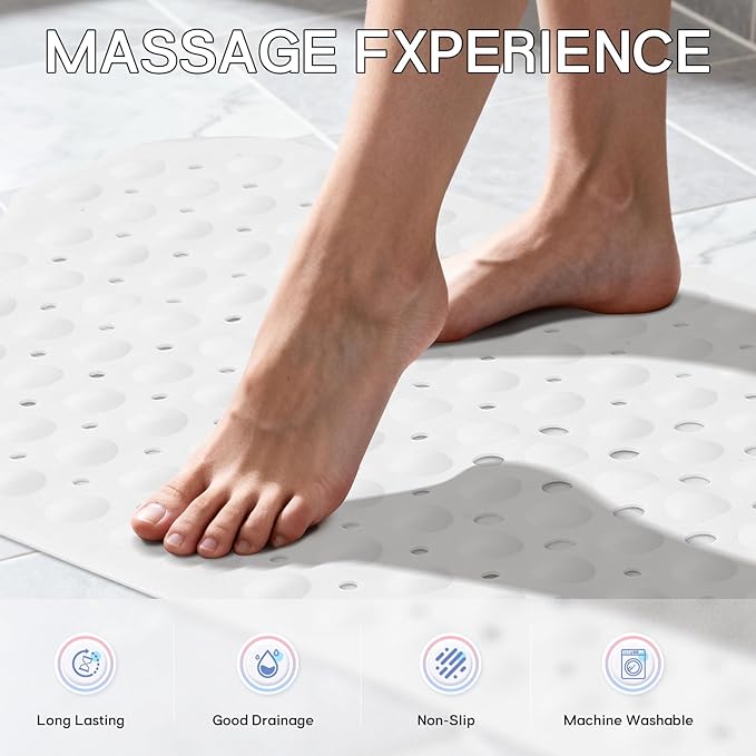 Anti-Slip Bathtub Shower mat, 39.3×15.7 inch（Approximately 100 × 40cm） Soft Oversized Machine Washable Non-Slip Bathtub mat with Drainage Holes, Bathroom Floor Suction Cup.（1-Opaque White）