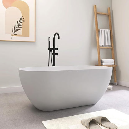 SJ STAR&JANE 51" Solid Surface Freestanding Bathtub, Matte White Oval Soaking Stone Resin Tub with Overflow and Pop-up Drain for Modern Bathrooms