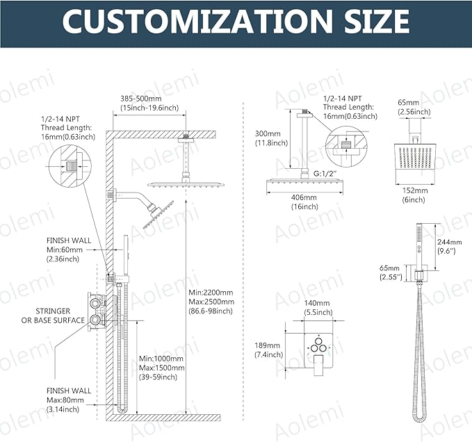 Aolemi Shower Faucet Set Ceiling Mount Shower System Rough-in Valve and Shower Trim Kit 16 and 6 Inch Dual Shower Head 2 in 1 Handheld Spray Push Button Diverter Brushed Nickel