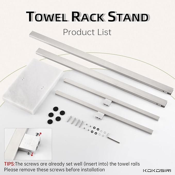 KOKOSIRI Bathroom Towel Racks 2-Tier Standing Towel Bars with Marble Base, Stainless Steel Freestanding Towels Holder, Thicken Steady Design, Brushed Nickel THS0003-BR