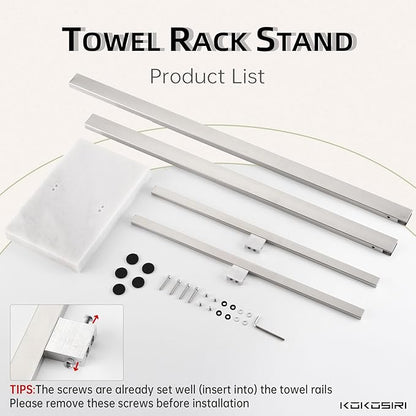 KOKOSIRI Bathroom Towel Racks 2-Tier Standing Towel Bars with Marble Base, Stainless Steel Freestanding Towels Holder, Thicken Steady Design, Brushed Nickel THS0003-BR