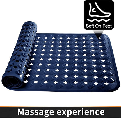 Yimobra Bathtub Mat Non Slip, Super Strong Suction Cups, 27.5"x15.5" Long Shower Mat with Drain Holes, Machine Washable Fast Draining Bath Mats, Bathroom Essentials,Navy Blue