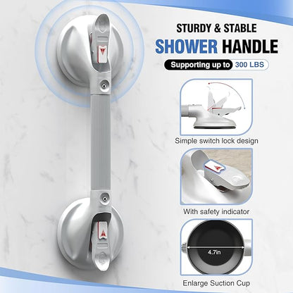 DAILYLIFE Grab Bars for Bathtubs and Showers, 17 inch Shower Handles for Elderly Suction, 300lbs Safety Shower Grab bar for Seniors and Elderly, White(1 Pack)