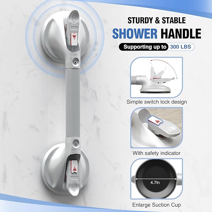 DAILYLIFE Grab Bars for Bathtubs and Showers, 21 inch Shower Handles for Elderly Suction, 300lbs Safety Shower Grab bar for Seniors and Elderly, White (1 Pack)