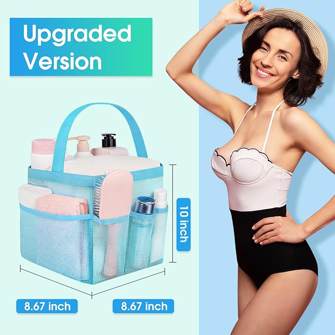 Attmu Mesh Shower Caddy Portable for College Dorm Room Essentials with 8 Pockets, Hanging Shower Caddy Dorm Basket, Quick Dry Bag for Bathroom