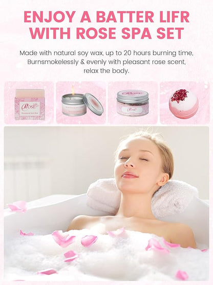 16Pcs Rose Spa Kit - Relaxing Bath & Body Care Gift Set with Bath Bombs & Lotions for Women. The Perfect Mother's Day Birthday Christmas or Thank You Gift for Mom Wife Friend Relaxing Home Spa Set