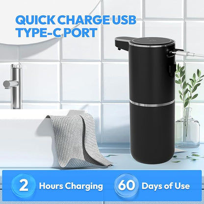 2 Pack Automatic Foaming Soap Dispenser,Touchless Foam Soap Dispenser,12.8oz Rechargeabled Wall Mounted Smart for Bathroom and Kitchen Dish Soap,Easy for Toddlers(Black)