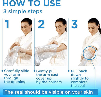 100% Waterproof Cast Covers for Shower Arm Adult - Tight Seal - 2pk Reusable Cast Protectors - Full Arm Bag Sleeves - Strong and Durable
