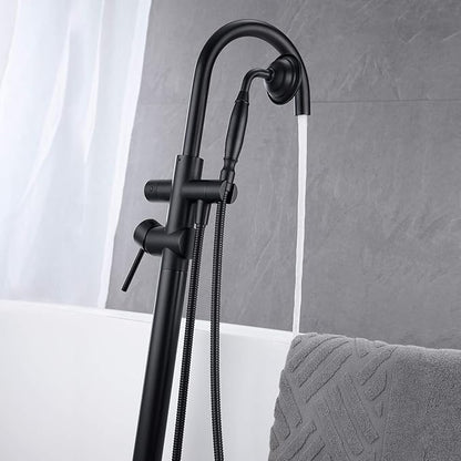 Tub Filler Freestanding Bathtub Faucet Black Floor Mounted Brass Bathroom Tub Faucets with Hand Shower