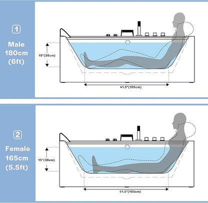 Empava 67” Whirlpool Bathtub with Chromatherapy, Hydrotherapy Jetted Bathtub with Glass Panel, 11 Jets,3-Side Apron,67 Gallons,ETL Certified, White