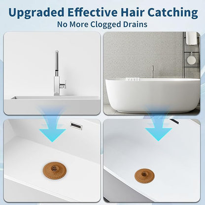 Bathtub Drain Hair Catcher,Tub Shower Drain Hair Trap/Strainer,3PCS Silicone Collapsible Tub Hair Catcher Drain Protector Designed for 1.47" to 1.75'' Regular Drains(Brown)