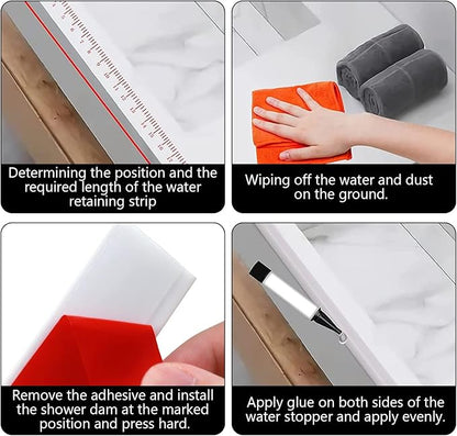 Collapsible Shower Threshold Water Dam, Shower Door Water Dam Barrier, Dry and Wet Separation Door Dam Water Stopper Kitchen Shower Threshold Silicon Water Blocker(98Inch)