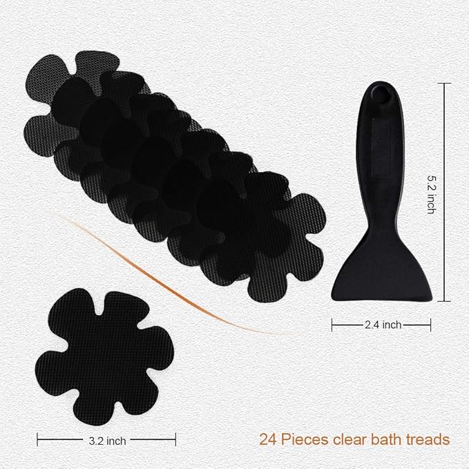 Bathtub Stickers Non-Slip, 24PCS Safety Shower Treads Adhesive Appliques with Premium Scrape (Black)