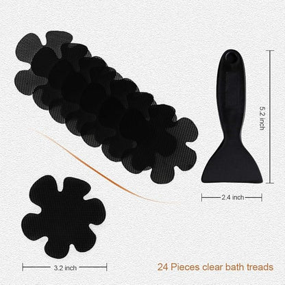Bathtub Stickers Non-Slip, 24PCS Safety Shower Treads Adhesive Appliques with Premium Scrape (Black)