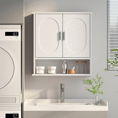 Medicine Cabinet for Bathroom,2 Doors White Bathroom Wall Cabinet with Oval,Over Toilet Storage Cabinet for Laundry Room/Kitchen/Living Room,Surface Mount Medicine Cabinets 23x24