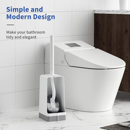 Marbarsse Bathroom Toilet Bowl Brush and Holder, Curved Design Dismount Toilet Brush for Deep Cleaning Under Rim, Best Toilet Brush Set, CompactToilet BowlCleaner Brush for Bathroom, 1 Pack