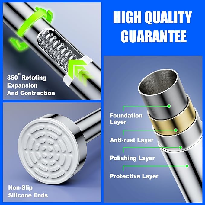 Ausemku Shower Curtain Rod Tension - 26-76 Inch Never Rust Non-Slip Spring Tension Curtain Rod No Drilling Stainless Steel Curtain Rod Use Bathroom Kitchen（Silver）