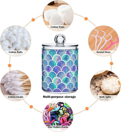 MNSRUU 4 Pack Qtip Holder Organizer Dispenser Watercolor Rainbow Scales Of Mermaid Bathroom Containers Bathroom Vanity Storage Canister Apothecary Jars for Cotton Swabs/Pads/Floss