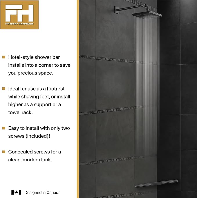 Shower Foot Rest, Corner Shower Bar for Shaving Legs, Wall Mounted Hotel Shower Foot Ledge, Brass Bar Bathroom Foot Step (Matte Black)
