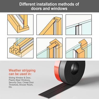 Door Seal Strip for Door Frame, 20ft Silicone Shower Glass Door Seal Strip, Door Gap Filler Bottom & Side Sealing Strip, 2 Inch Wide