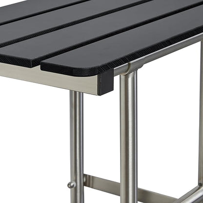 28-inch x 15-inch ADA Bariatric Folding Wall Mount Bathroom Shower Seat Bench with Legs, Black Slatted Phenolic Seat