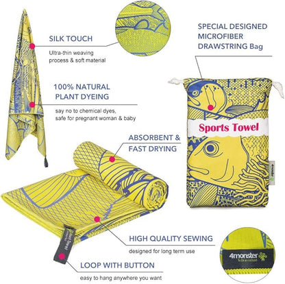 4Monster Microfiber Beach Towel Quick Dry,Super Absorbent Lightweight Travel Towel for Swimmers, Sand Free Camping Towel, Beach Towels for Pool,Swim,Water Sports,Yoga
