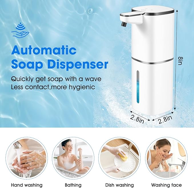 Automatic Foaming Soap Dispenser,Touchless Soap Dispenser,13.5oz/400ml Rechargeable Wall Mounted Smart Dispenser for Bathroom Kitchen,Easy for Toddlers(White)