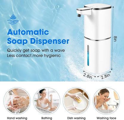 Automatic Liquid Soap Dispenser,Touchless Soap Dispenser,13.5oz/400ml Rechargeable Wall Mounted Smart Dispenser for Bathroom Kitchen,Easy for Toddlers(White)