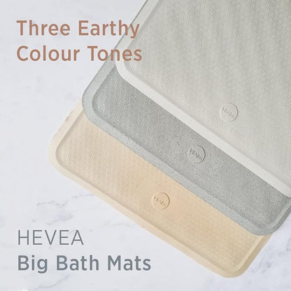 HEVEA Natural Rubber Wave Bath Mat – Long 28 × 16 in - Non-Slip Shower & Bathtub Mat with 388 Suction Cups, Plastic-Free & Biodegradable (Granite)