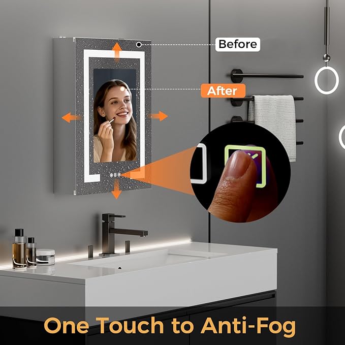 New LED Bathroom Mirror 16 * 24 Stepless Dimmable Wall Mirrors with Anti-Fog, Shatter-Proof, Memory, 3 Colors, Memory Function, Water Proof, Decor Vanity Mirror