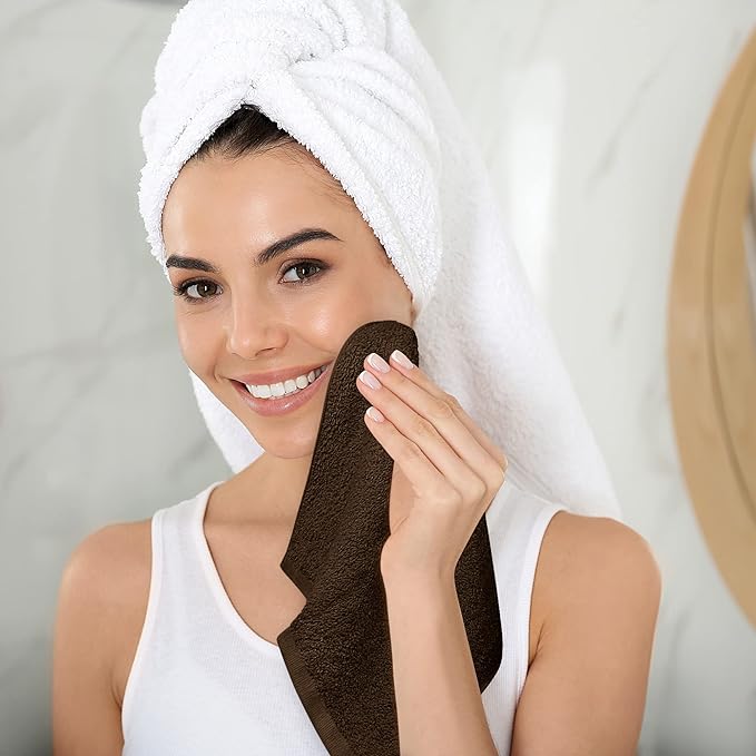 Utopia Towels 24 Pack Cotton Washcloths Set, 100% Ring Spun Cotton, Premium Quality Flannel Face Cloths, Highly Absorbent and Soft Feel Fingertip Towels, Brown