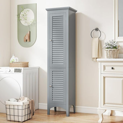 Tangkula 63" Tall Bathroom Storage Cabinet, Freestanding Narrow Linen Tower with Adjustable Shelf, Modern Slim Floor Cabinet with 2 Doors for Bathroom, Living Room, Kitchen (Grey)