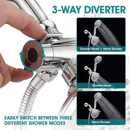 PROOX 3 Handle Tub Shower Faucet Set, Dual shower head Combo with Tub and Shower Trim Kit with Rough-in Valve, Polished Chrome Bathtub Shower Faucets, Wall Mounted Bathroom Rain Shower System