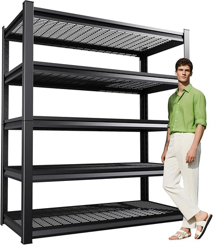 Garage Shelving,Heavy Duty Garage Storage Shelves,Metal Shelving Unit,5 Tier Adjustable Steel Utility Shelf,Use for Basement,Warehouse, Pantry Closet,Black (72" H*47.2" W*19.7" D)