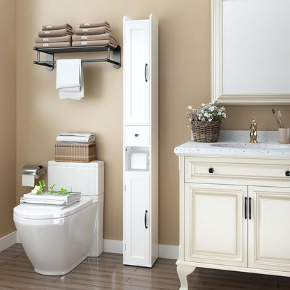 Tall Bathroom Storage Cabinet with Adjustable Shelves,66.92" H Slim 1-Door Freestanding Cabinet for Small Spaces, Bathroom,Kitchen, Living Room,White (Narrow)